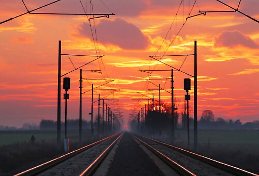 Papermoon Fototapete »Zugschienen mit Sonnenuntergang« günstig online kaufen