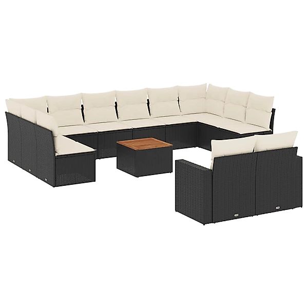 vidaXL 13-Tlg Garten-Sofagarnitur mit Kissen Schwarz Poly Rattan 3256686 günstig online kaufen