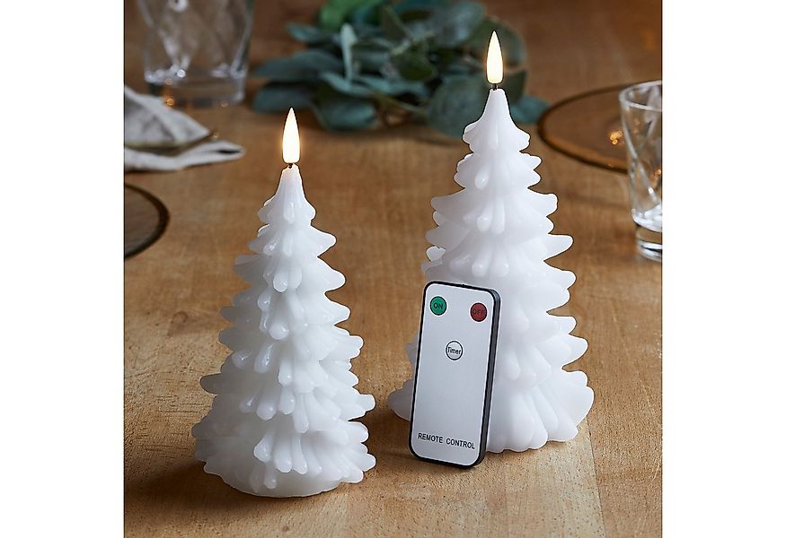 Lights4fun LED-Kerze TruGlow® LED Kerzen Echtwachs Duo Weihnachtsbäume günstig online kaufen