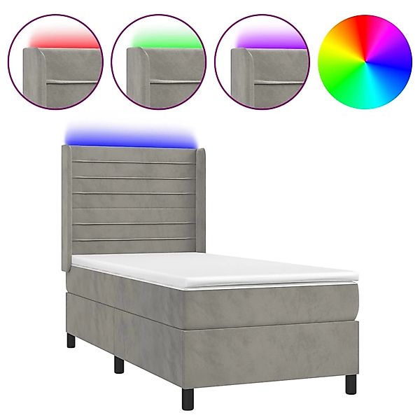 vidaXL Boxspringbett mit Matratze & LED Hellgrau 90x190 cm Samt1537722 günstig online kaufen