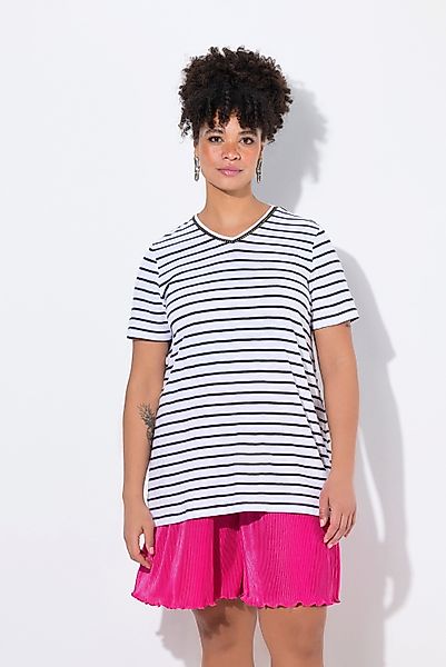 MIAMODA T-Shirt T-Shirt A-Linie Ringel Ausschnitt-Zierband günstig online kaufen