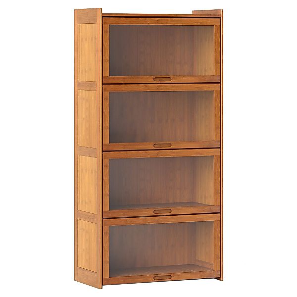 COSTWAY Bücherregal, mit Acryltüren, Vitrinenschrank Bambus günstig online kaufen