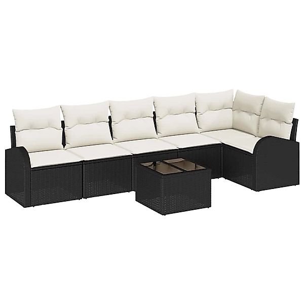 vidaXL Garten-Sofa-Set mit Kissen 7-Tlg Schwarz Weiß Poly Rattan 3354736 günstig online kaufen