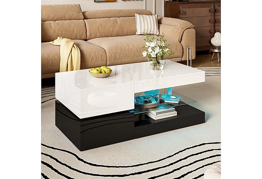 OKWISH Couchtisch Schwarz-Weiß-Design (Satztisch, Beistelltisch, 1-St., Gla günstig online kaufen