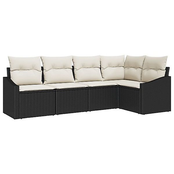 vidaXL Loungesofa 5-teiliges Garten Sofa Set mit Kissen Schwarz Poly Rattan günstig online kaufen