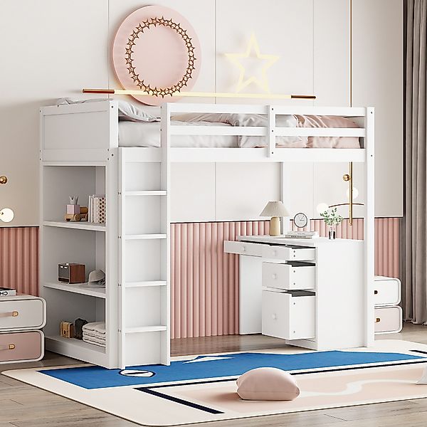 Merax Hochbett (multifunktionales Holzbett) Kinderbett 90x200cm günstig online kaufen