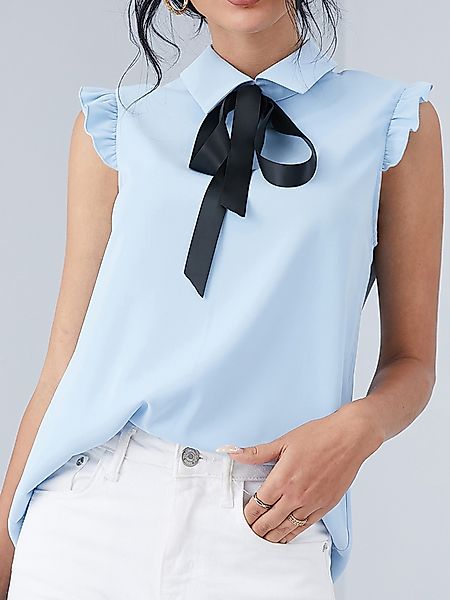YOINS Ruffle Trim Tie-up Design Classic Ärmellose Bluse mit Kragen günstig online kaufen