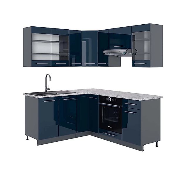 Vicco Fame-Line Eckküche Dunkelblau Hochglanz/Anthrazit 160 x 190 cm AP Mar günstig online kaufen