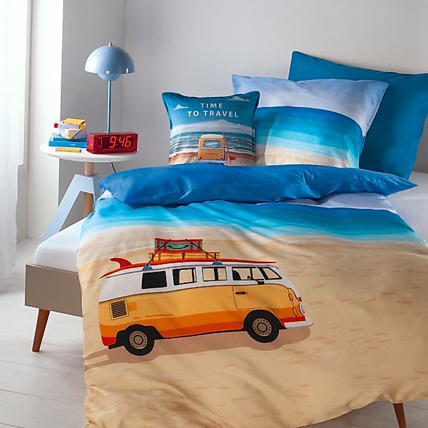 Bettwäsche dormabell Satin 5311001 Beach Van Strand Blau 135x200 günstig online kaufen
