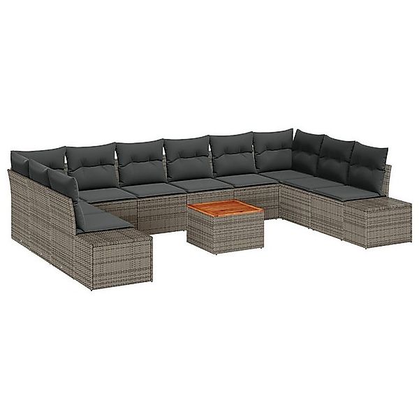 vidaXL Loungesofa 11 teiliges Garten Sofa Set mit Kissen Grau Poly Rattan, günstig online kaufen