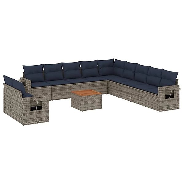 vidaXL 12-Tlg Gartensofa-Set mit Kissen Grau Polyrattan 3224647 günstig online kaufen