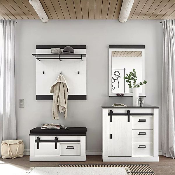 Lomadox Garderobenschrank Set inkl. Spiegel SHELTON-61 in weiß mit anthrazi günstig online kaufen