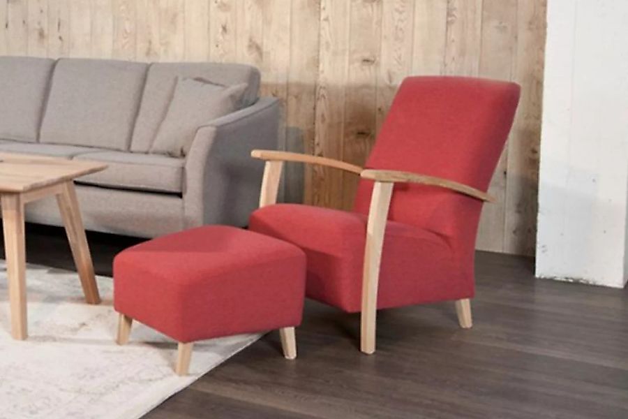 KAWOLA Sessel REIKI Polstersessel niedrig Stoff rot inkl. Hocker günstig online kaufen