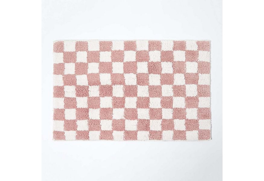 Homescapes Badematte Rutschfeste Badematte rosa-weiß mit Schachbrett-Muster günstig online kaufen