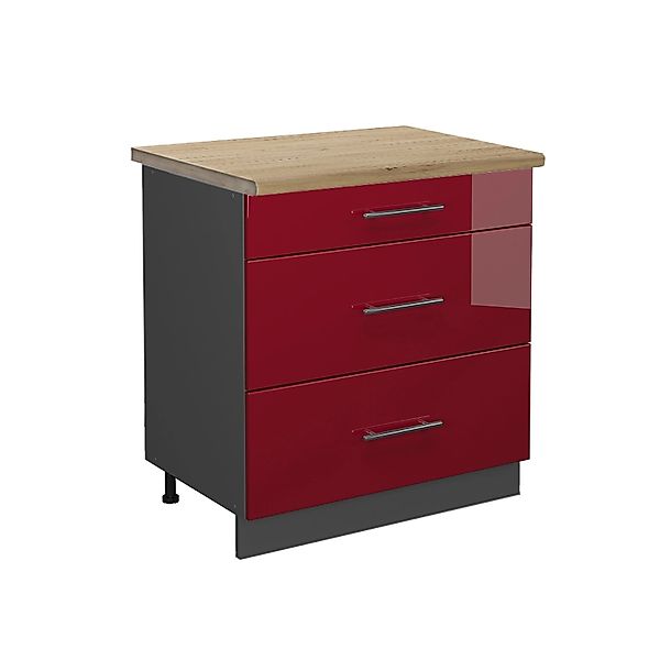 Vicco Küchenunterschrank Fame-Line Bordeaux Hochglanz/Anthrazit 80 cm mit 3 günstig online kaufen