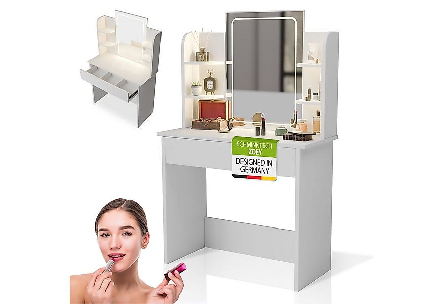 Juskys Schminktisch Zoey, Touch-LED-Spiegel mit 3 Stufen, viel Stauraum, Ab günstig online kaufen