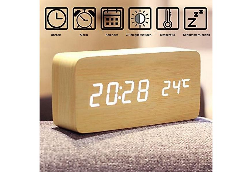 OKWISH Wecker LED Digital Uhr Wecker Holz Tischuhr Geräuschloser Betrieb US günstig online kaufen
