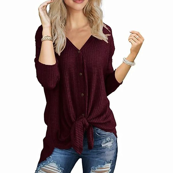 KIKI Blusentop Langarmshirt Damen V-Ausschnitt Musselin Bluse Oversize Shir günstig online kaufen