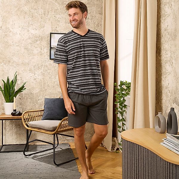 REDBEST Pyjamaoberteil Herren-T-Shirt geringelt Single-Jersey Streifen günstig online kaufen