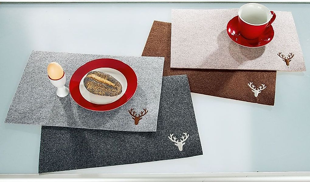 GILDE Platzset Natur, Farbe: Dunkelgrau, Motiv: günstig online kaufen