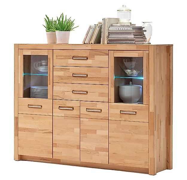Lomadox Highboard FOSSANO-06, inkl. LED-Beleuchtung, Kernbuche massiv geölt günstig online kaufen