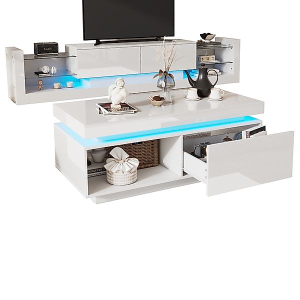 REDOM Wohnzimmer-Set Wohnzimmermöbel Set Hochglanz Weiß günstig online kaufen