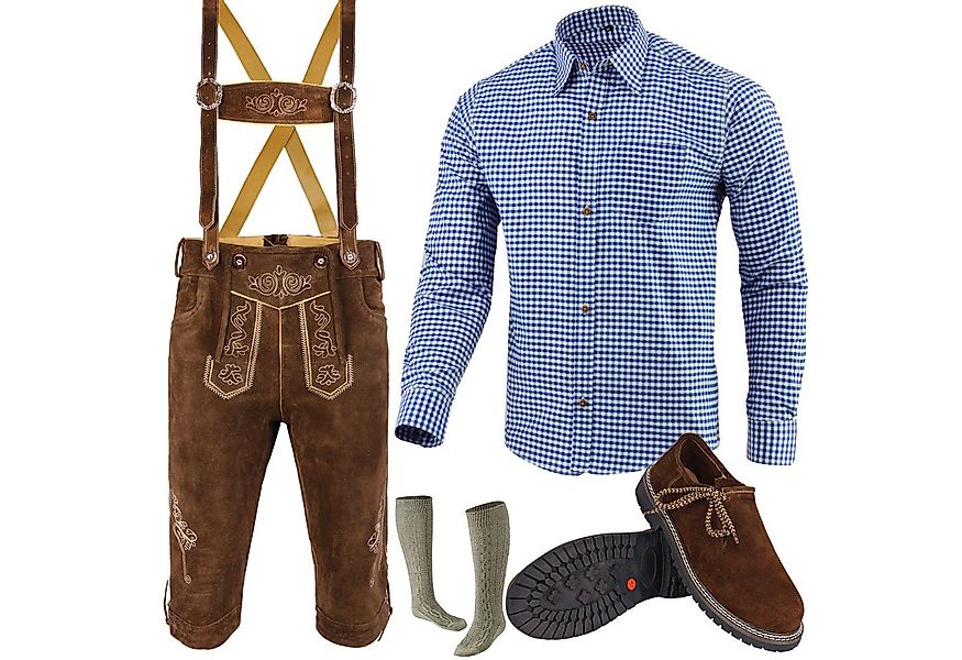 Myooka Trachtenlederhose Trachten Set Herren Trachtenlederhose Hemd Schuhe günstig online kaufen