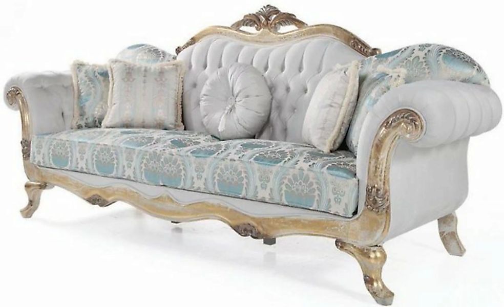 Casa Padrino Sofa Luxus Barock Samt Sofa mit Kissen Grau / Türkis / Antik G günstig online kaufen