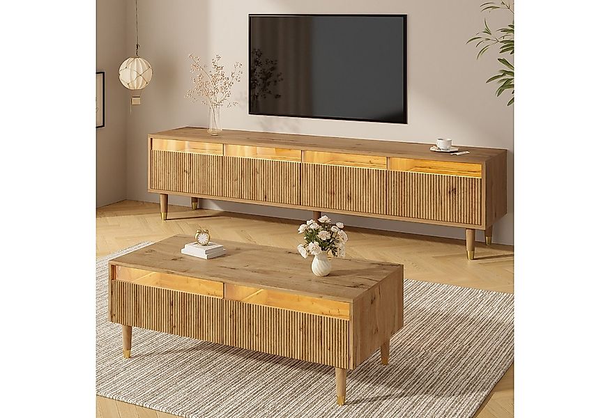OKWISH Wohnzimmer-Set LED-Möbelset, (TV-Schrank+Wohnzimmertisch, 2-St., Cou günstig online kaufen