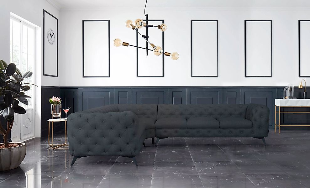Leonique Chesterfield-Sofa "Ecksofa GLYNIS L-Form mit Wellenunterfederung, günstig online kaufen