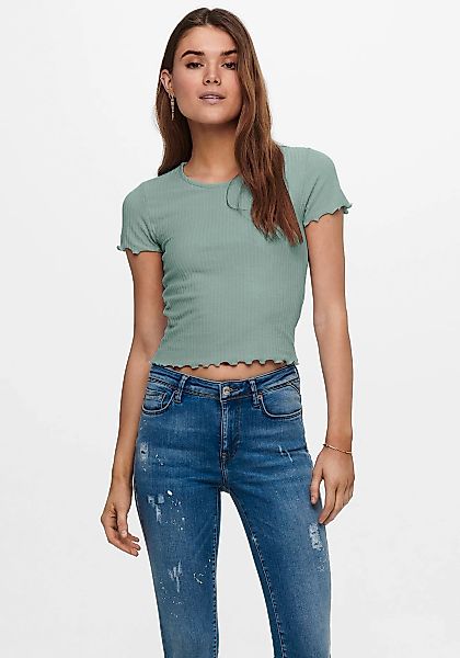 ONLY Rundhalsshirt "ONLEMMA – Kurzarmshirt mit gewelltem Abschluss", Rundha günstig online kaufen