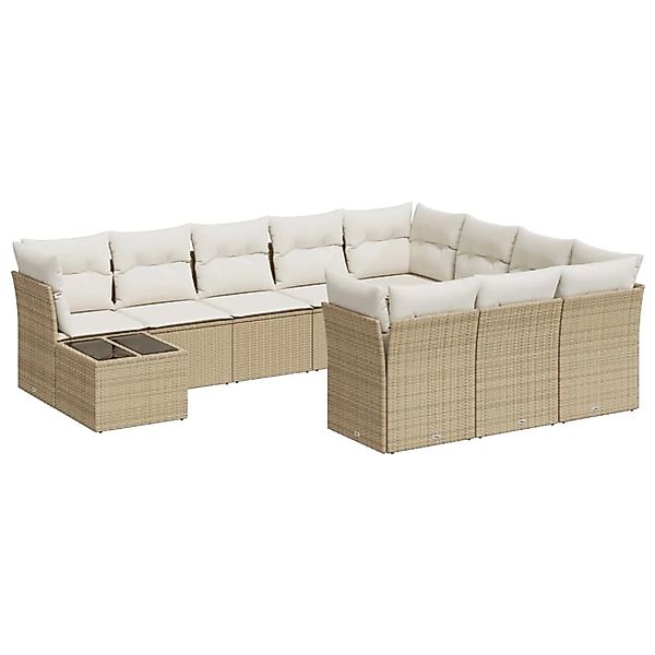 vidaXL 11-Tlg Garten-Sofagarnitur mit Kissen Beige Poly Rattan 3250097 günstig online kaufen