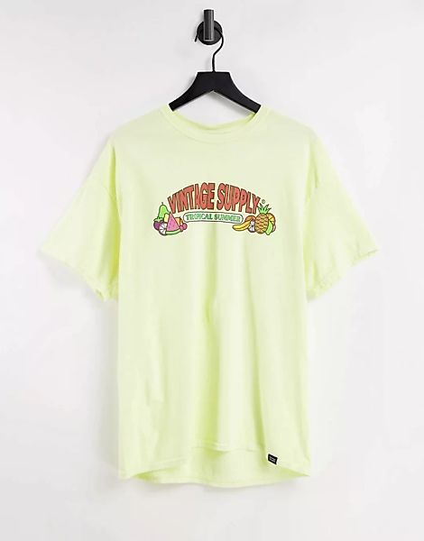 Vintage Supply ‑ T-Shirt in Gelb mit tropischem Sommer-Print günstig online kaufen