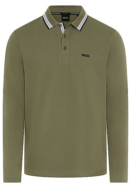 BOSS GREEN Langarm-Poloshirt Plisy mit Streifen am Kragen günstig online kaufen