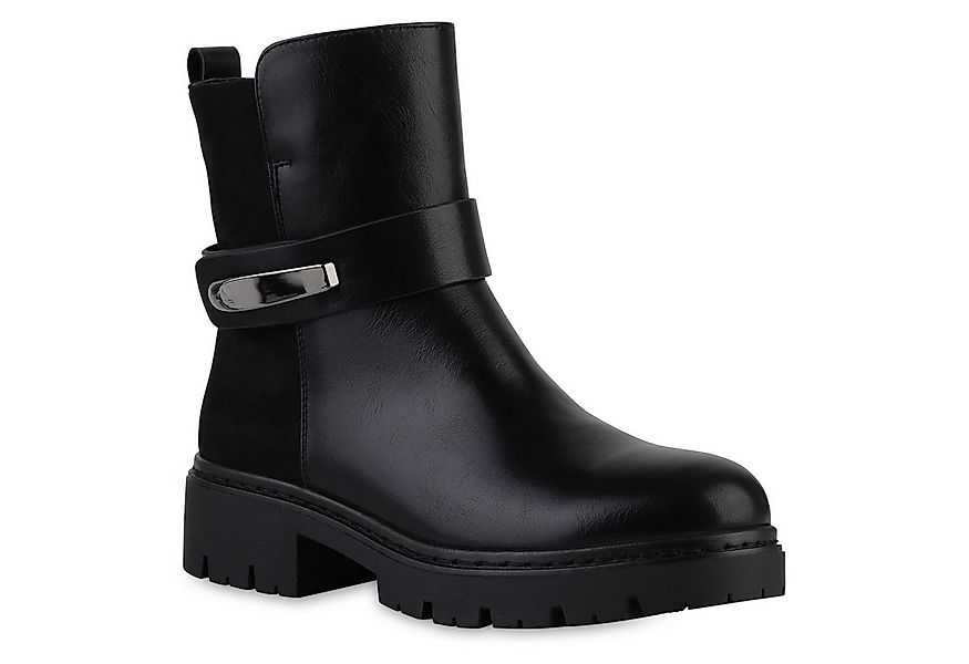 VAN HILL 841801 Bikerboots Damen Biker Boots Stiefeletten Schnallen Profil- günstig online kaufen