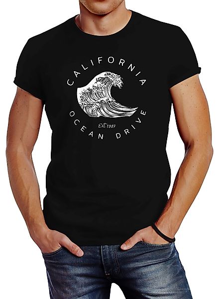 Neverless Print-Shirt Herren T-Shirt Welle Wave günstig online kaufen