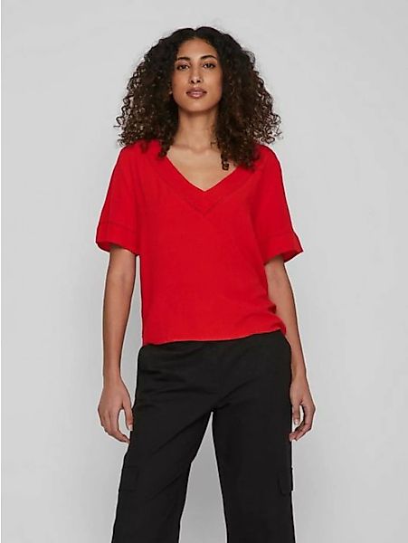 Vila T-Shirt V-Neck Top mit gestrickten Details VIMESA 5250 in Rot günstig online kaufen