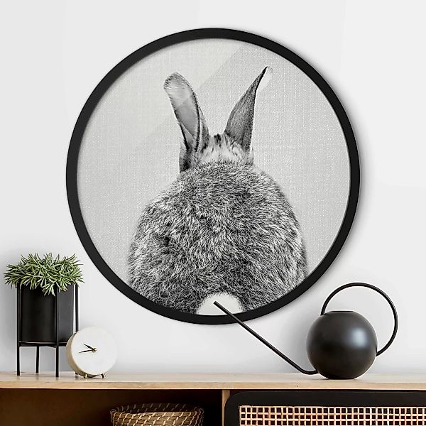 Rundes Bild mit Rahmen Hase von hinten Schwarz Weiß günstig online kaufen