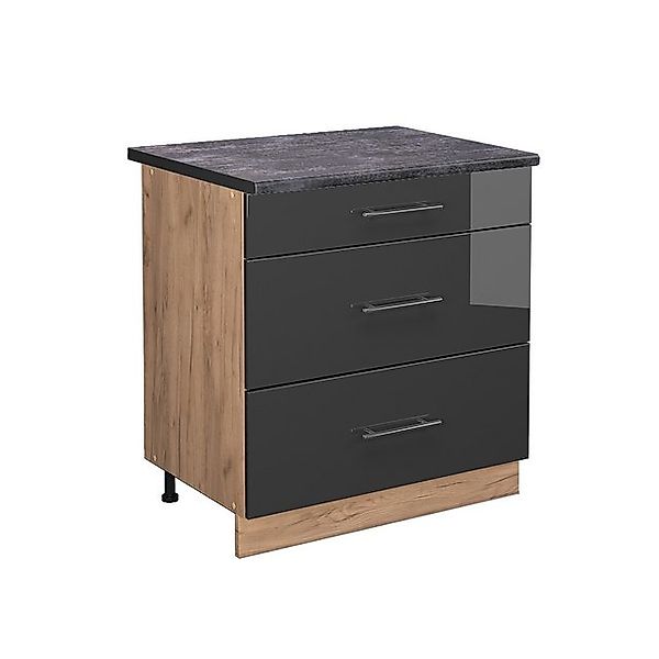 Vicco Küchenunterschrank Fame-Line Anthrazit Hochglanz/Goldkraft Eiche 80 c günstig online kaufen