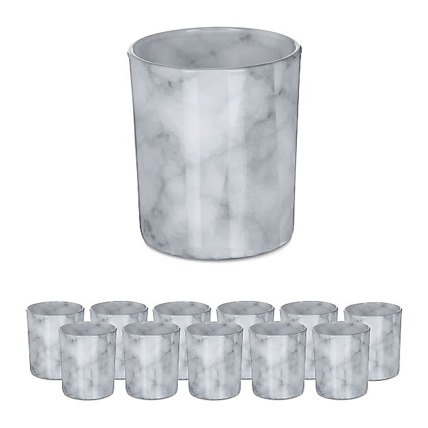 relaxdays Teelichthalter 12er Set Teelichtgläser Marmor günstig online kaufen