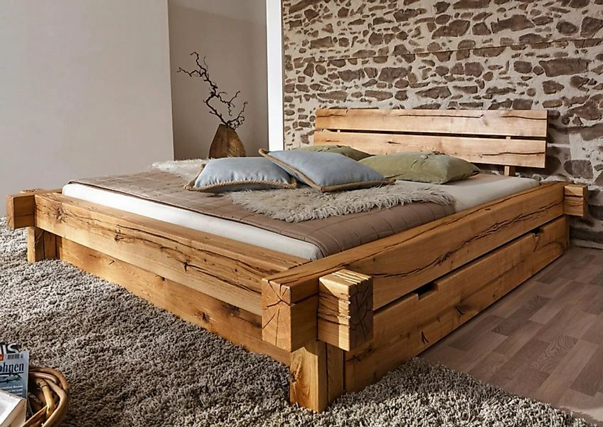 Massivmoebel24 Massivholzbett JANGALI (Bett aus robustem Massivholz, massiv günstig online kaufen