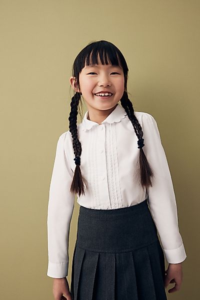 Next Langarmbluse Langärmelige Schulbluse mit Spitzenbesatz günstig online kaufen