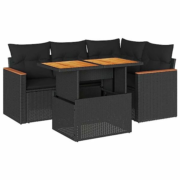 vidaXL 5Tlg Garten-Sofagarnitur mit Kissen Schwarz Poly Rattan Akazie 33274 günstig online kaufen