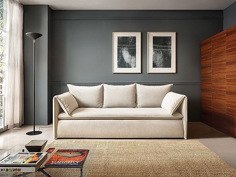 Sofa 3-Sitzer mit Schlaffunktion - Feincord - Beige - TEODORA günstig online kaufen