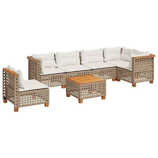 vidaXL 7-Tlg Garten-Sofagarnitur mit Kissen Beige Poly Rattan 3261880 günstig online kaufen