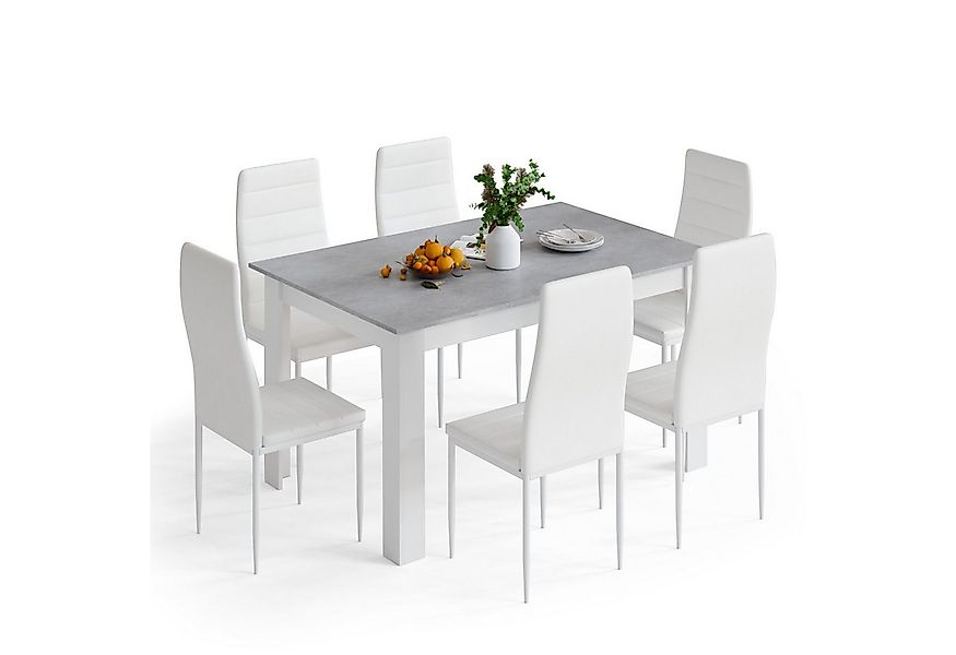 Mondeer Essgruppe Esszimmergruppe (Set, 7-tlg), mit 6 weiß Stühlen günstig online kaufen