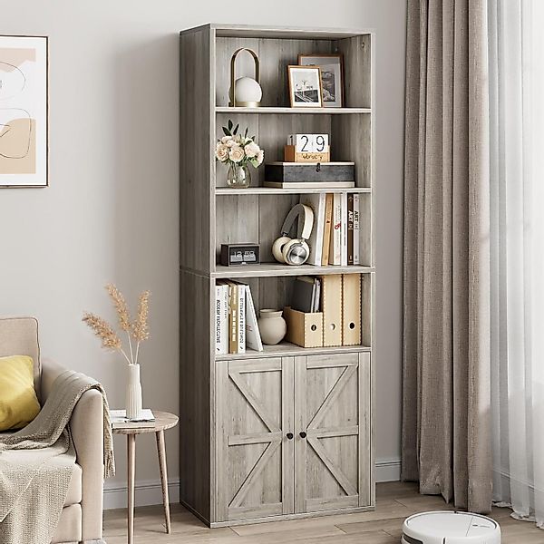 GarveeMore Bücherregal mit Türen,6 Regal Display Storage,60x30x180cm, hölze günstig online kaufen