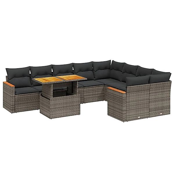 vidaXL 10-Tlg Garten-Sofagarnitur mit Kissen Grau Poly Rattan 3273237 günstig online kaufen