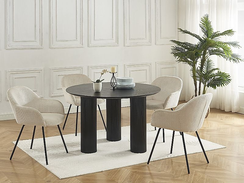 Stuhl mit Armlehnen 2er-Set - Cord & schwarzes Metall - Beige - MARENZIA günstig online kaufen