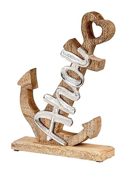 Levandeo® Dekoobjekt, Anker Skulptur H28cm Silber Mango Holz Tischdeko Aufs günstig online kaufen